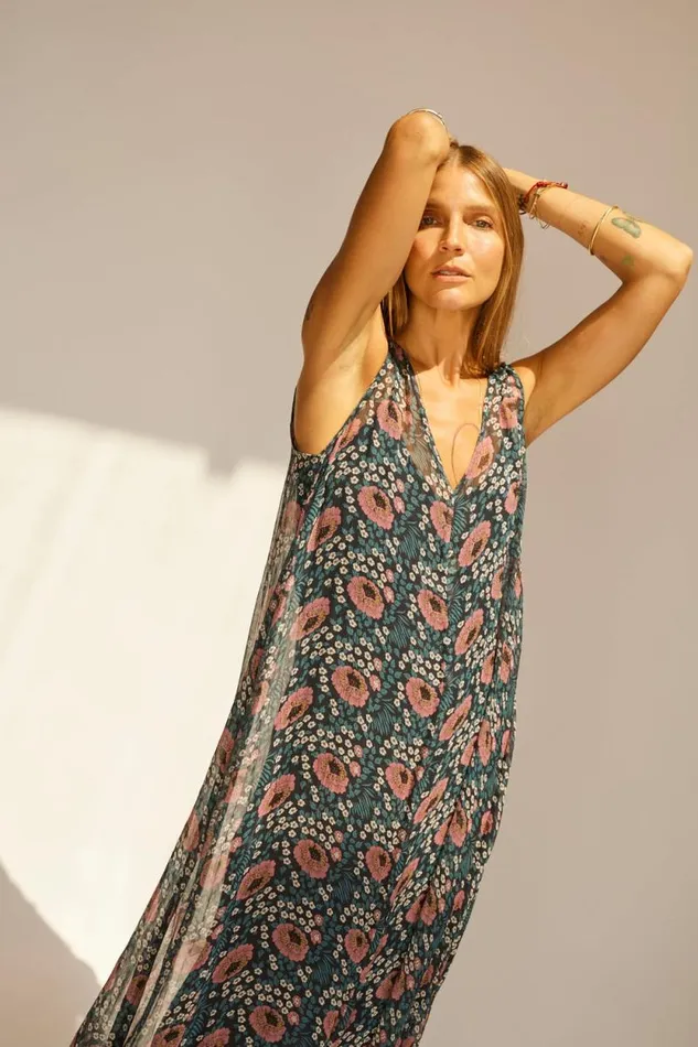 Dresses Shop Natalie Martin TOVA MAXI Vintage Flowers Indigo