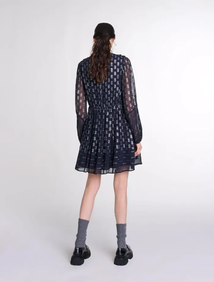 Dresses Women Maje Pleated Floral Motif Short Dress Navy