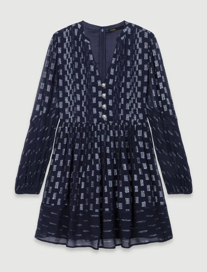 Dresses Women Maje Pleated Floral Motif Short Dress Navy