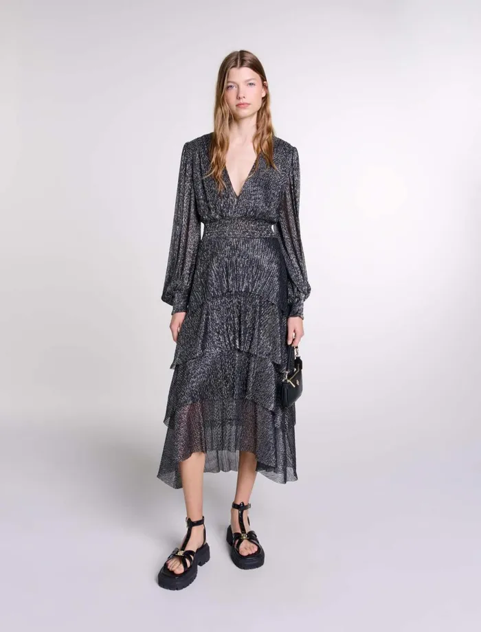 Dresses Women Maje Ruffled Dress Blackglitter
