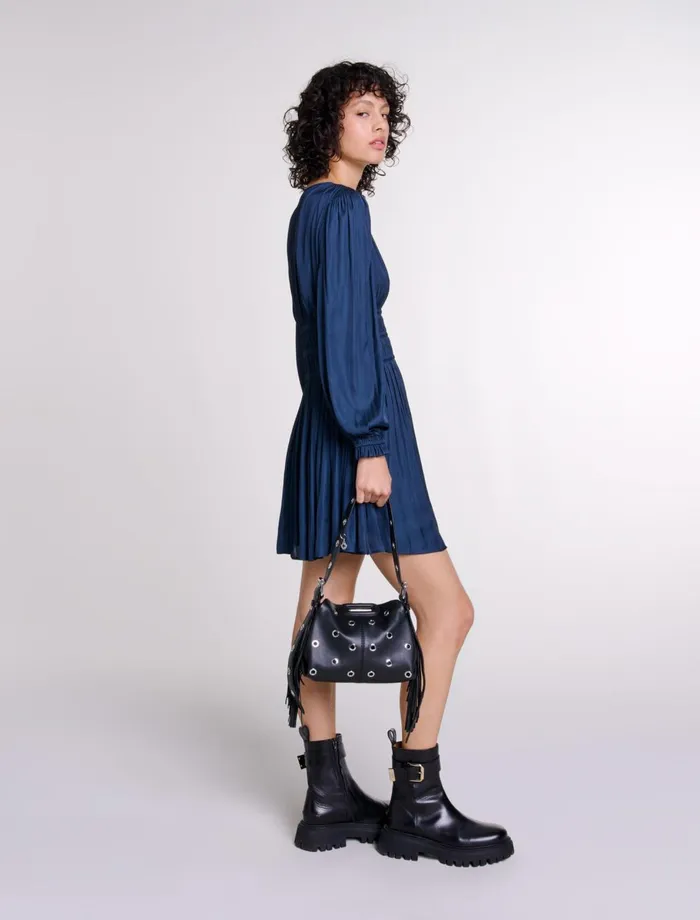 Dresses Women Maje Satin Dress With Ruffles Navy