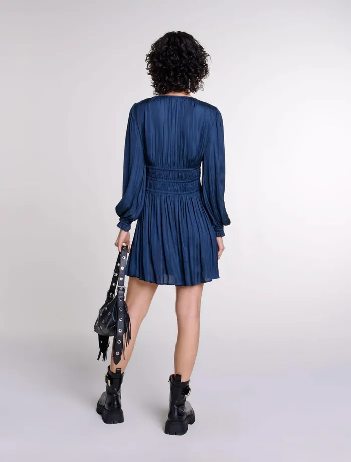 Dresses Women Maje Satin Dress With Ruffles Navy