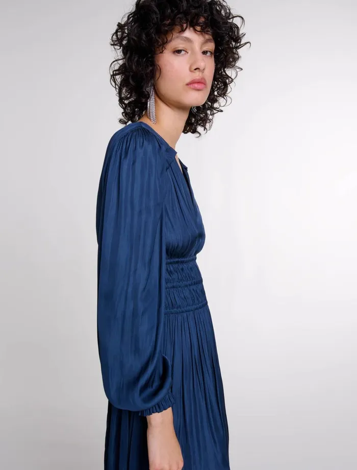 Dresses Women Maje Satin Dress With Ruffles Navy