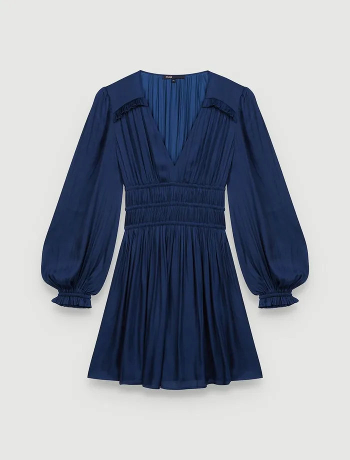 Dresses Women Maje Satin Dress With Ruffles Navy