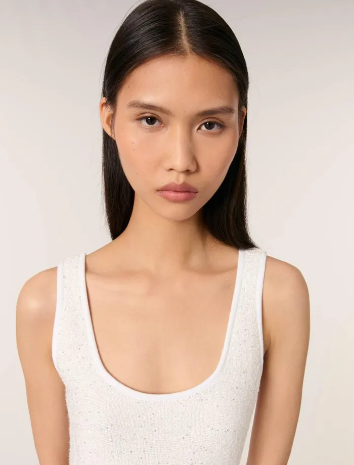 Dresses Women Maje Sequin Knit Short Dress White