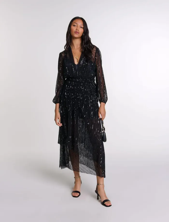 Dresses Women Maje Sequin Maxi Dress Black