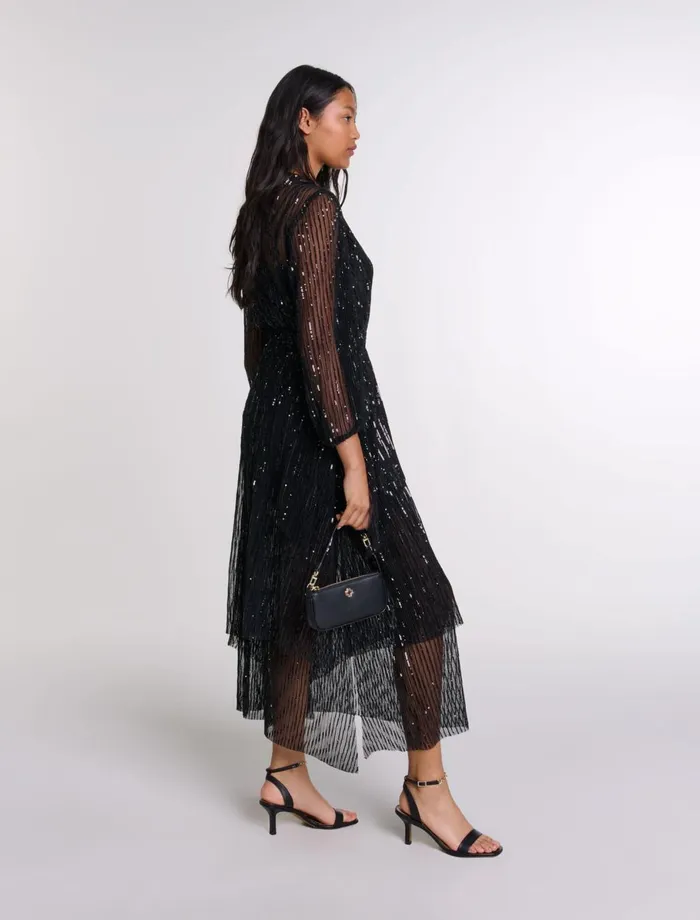 Dresses Women Maje Sequin Maxi Dress Black
