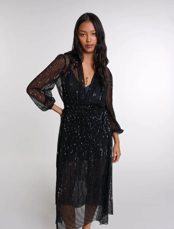 Dresses Women Maje Sequin Maxi Dress Black
