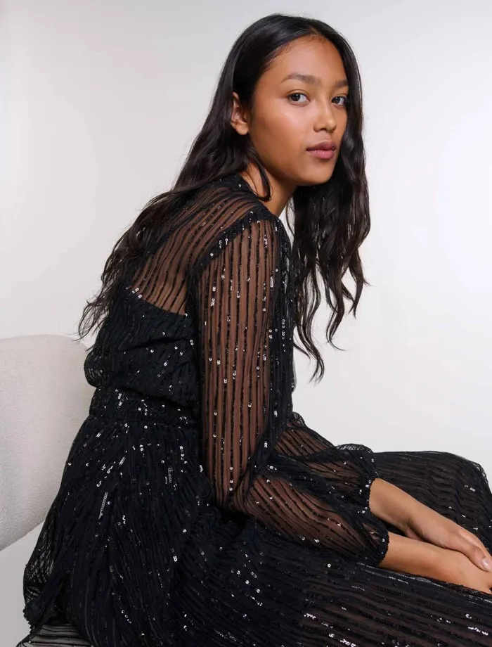 Dresses Women Maje Sequin Maxi Dress Black
