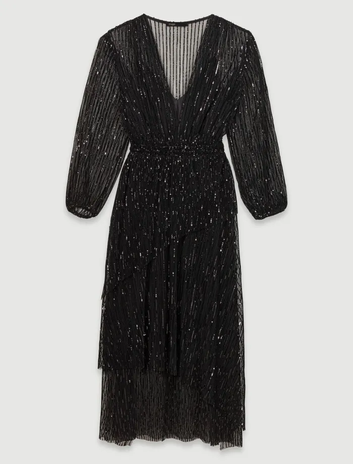 Dresses Women Maje Sequin Maxi Dress Black