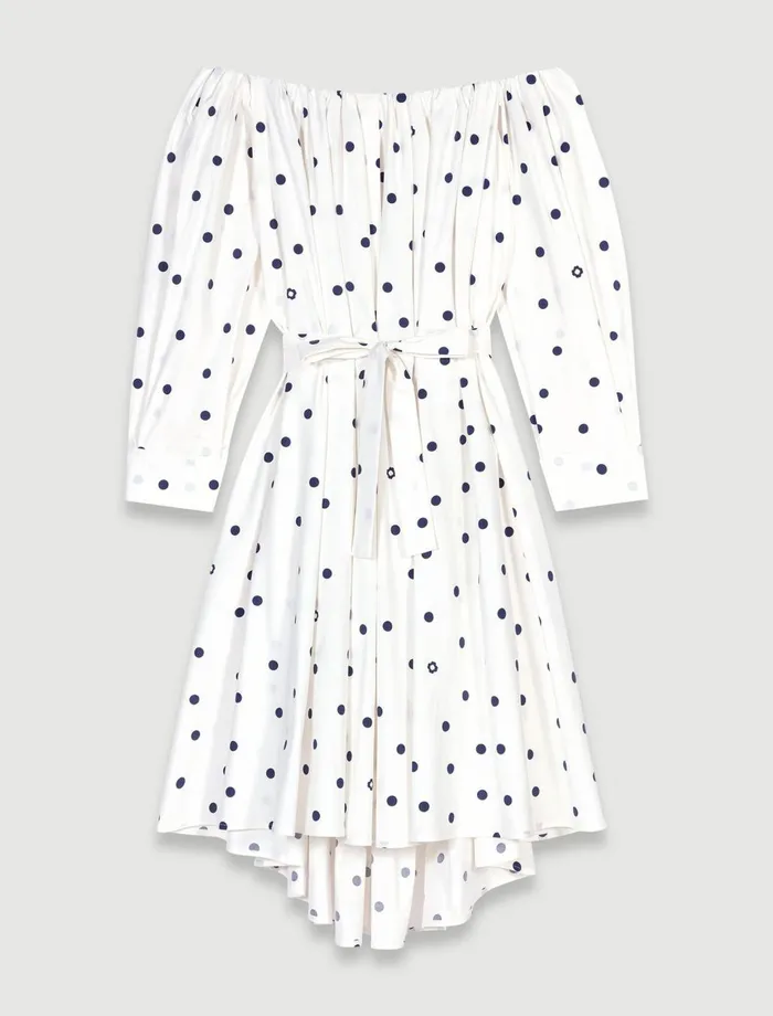 Dresses Women Maje Shirt Dress With Bardot Neckline Navy Polka Dots
