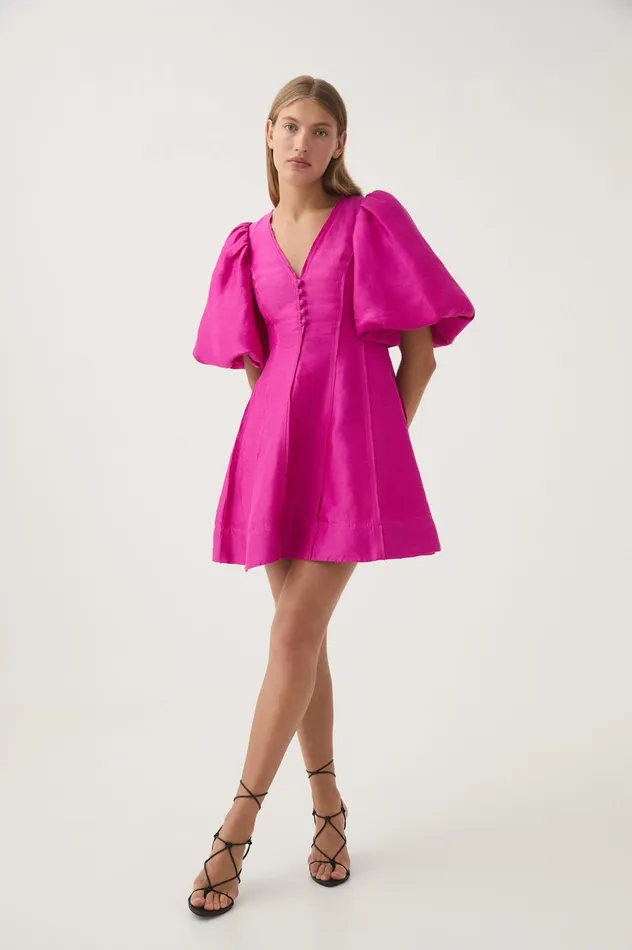 Dusk Puff Sleeve Mini Dress Deep Magenta Women Aje Pink Dresses