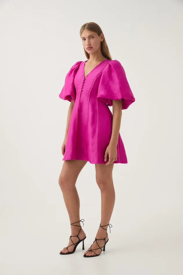 Dusk Puff Sleeve Mini Dress Deep Magenta Women Aje Pink Dresses