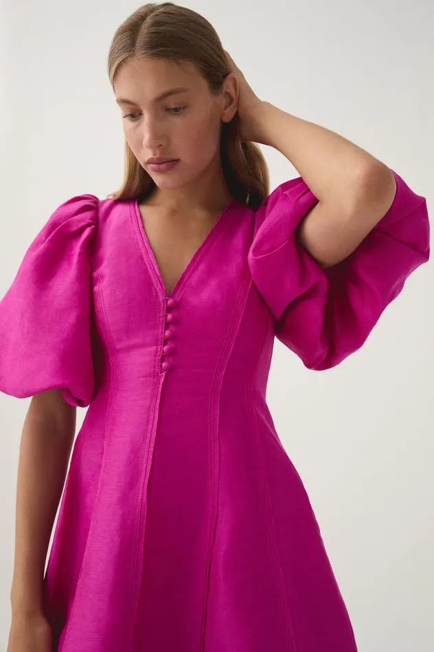 Dusk Puff Sleeve Mini Dress Deep Magenta Women Aje Pink Dresses