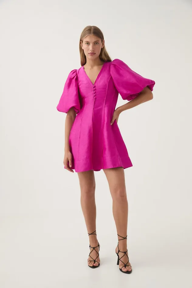 Dusk Puff Sleeve Mini Dress Deep Magenta Women Aje Pink Dresses
