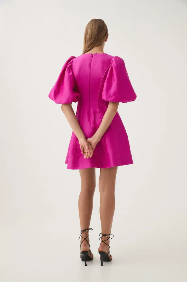 Dusk Puff Sleeve Mini Dress Deep Magenta Women Aje Pink Dresses