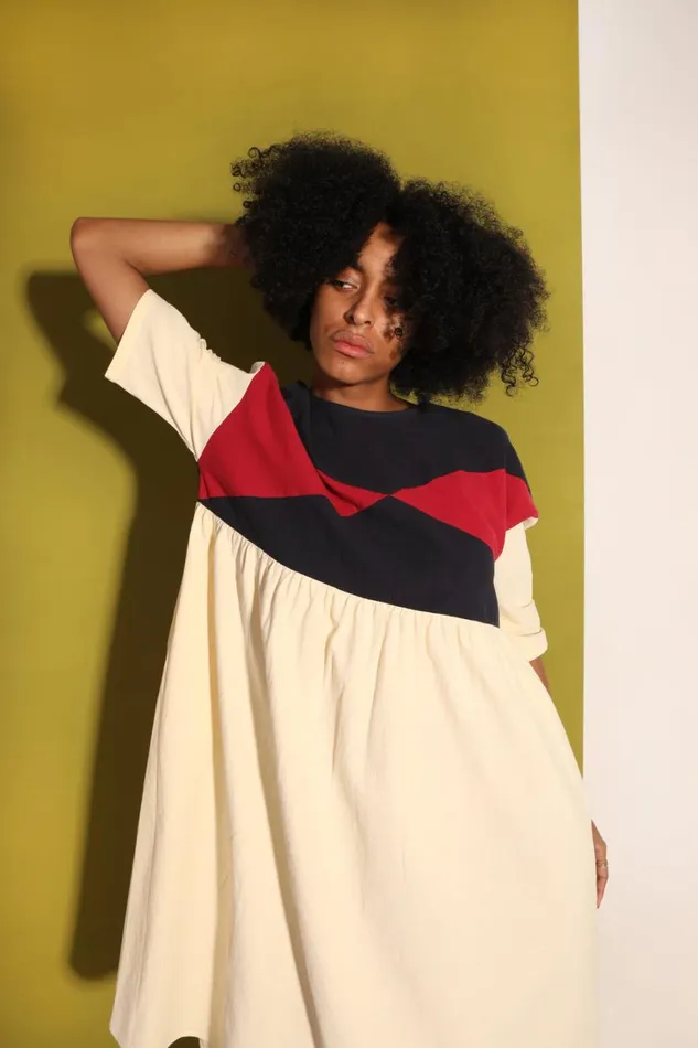 Eames Dress Ecru Patchwork Womens LF Markey Dresses