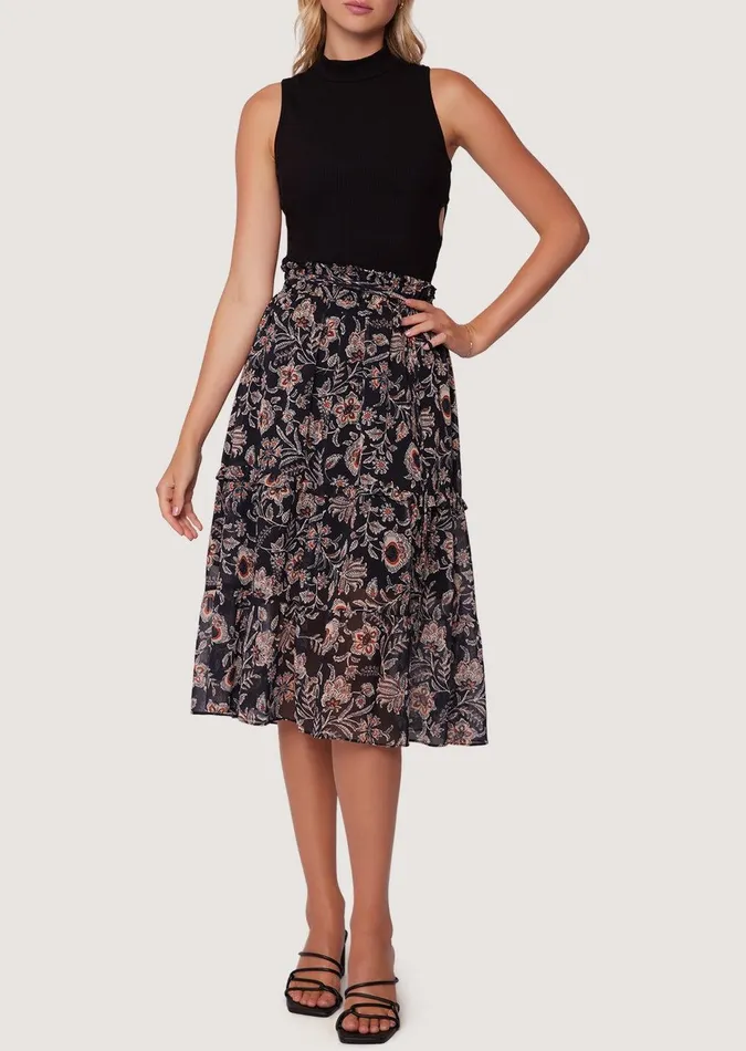 Eclipse Of The Heart Midi Skirt Blackcreamfloral Women Lost Wander Skirts