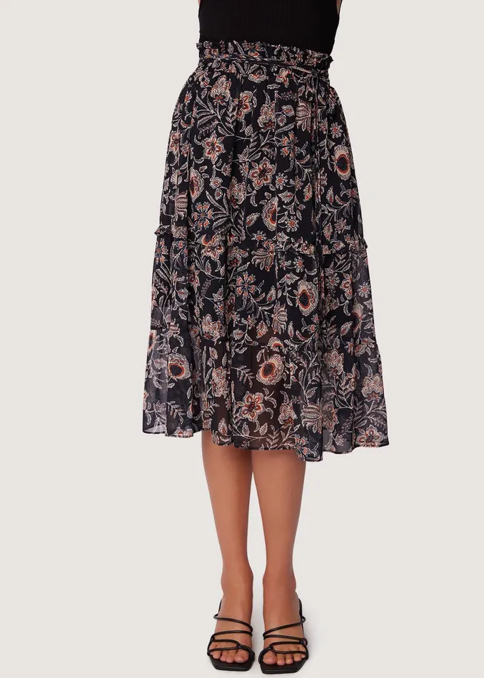 Eclipse Of The Heart Midi Skirt Blackcreamfloral Women Lost Wander Skirts