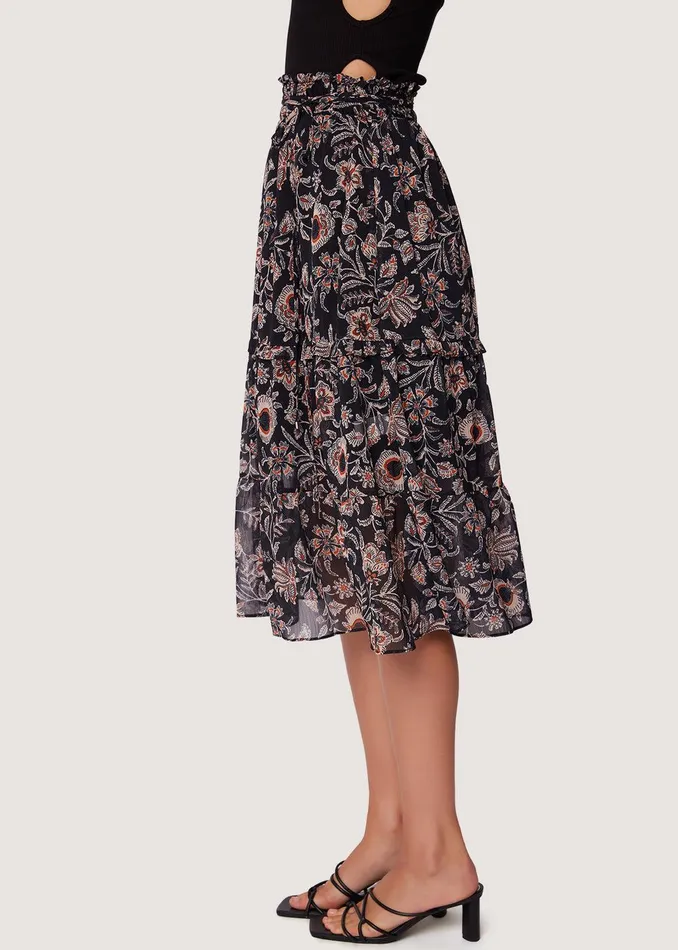 Eclipse Of The Heart Midi Skirt Blackcreamfloral Women Lost Wander Skirts