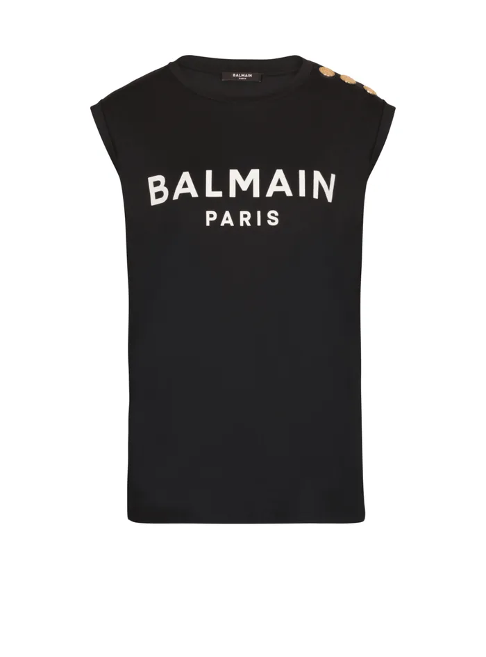 Ecodesigned Cotton Tshirt With Logo Print Black Women Balmain TShirts