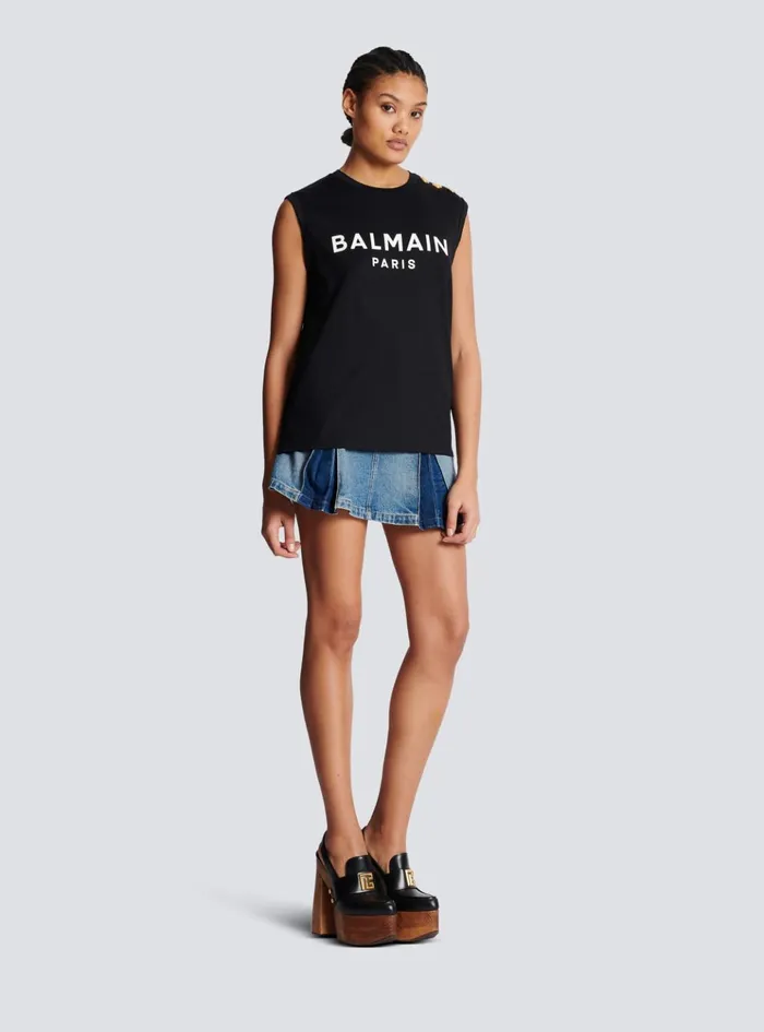 Ecodesigned Cotton Tshirt With Logo Print Black Women Balmain TShirts