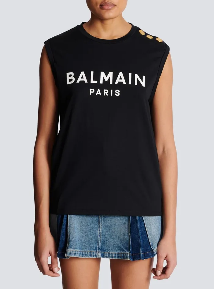 Ecodesigned Cotton Tshirt With Logo Print Black Women Balmain TShirts