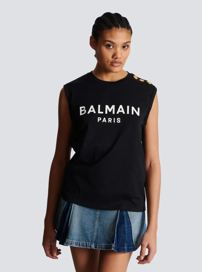 Ecodesigned Cotton Tshirt With Logo Print Black Women Balmain TShirts