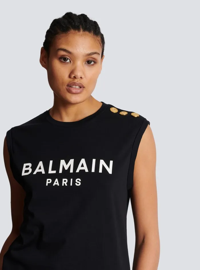 Ecodesigned Cotton Tshirt With Logo Print Black Women Balmain TShirts