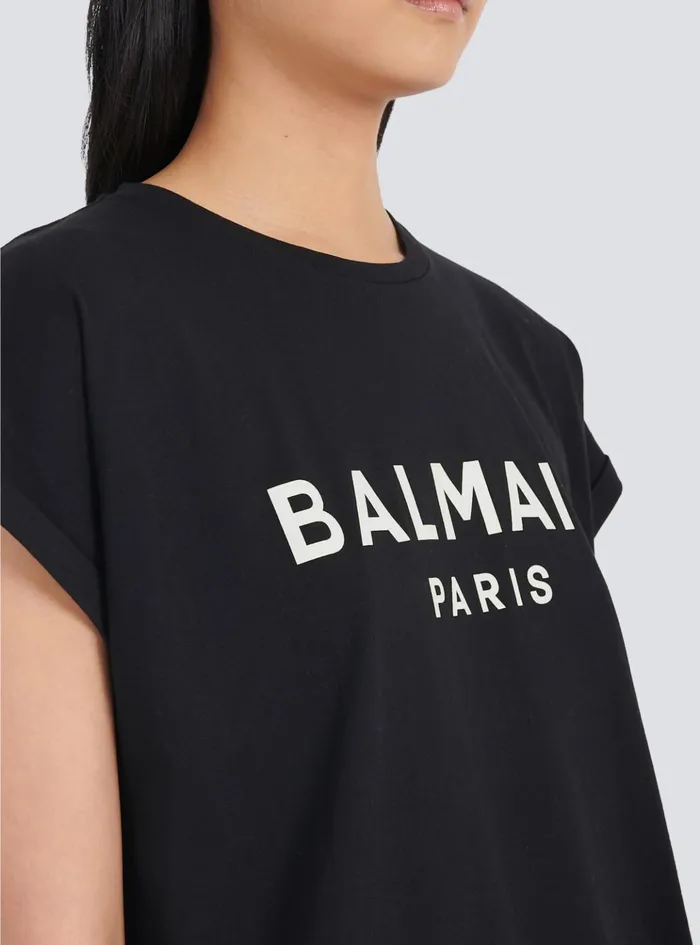 Ecodesigned Cotton Tshirt With Logo Print Black Women Balmain TShirts