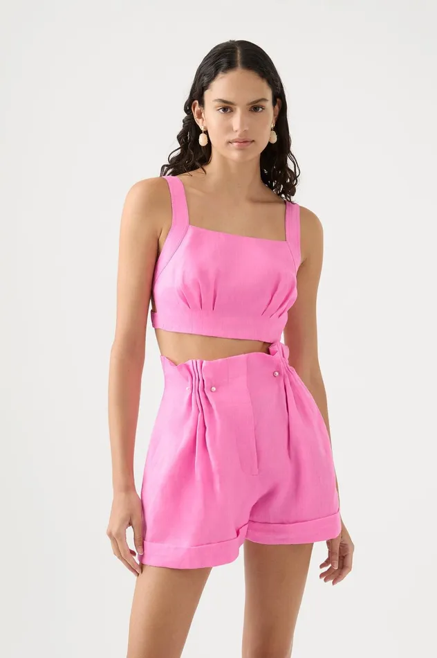 Eden Tie Back Top Protea Pink Women Aje Tops