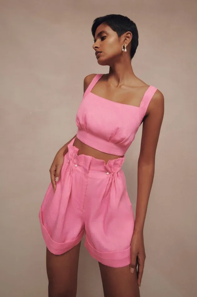 Eden Tie Back Top Protea Pink Women Aje Tops