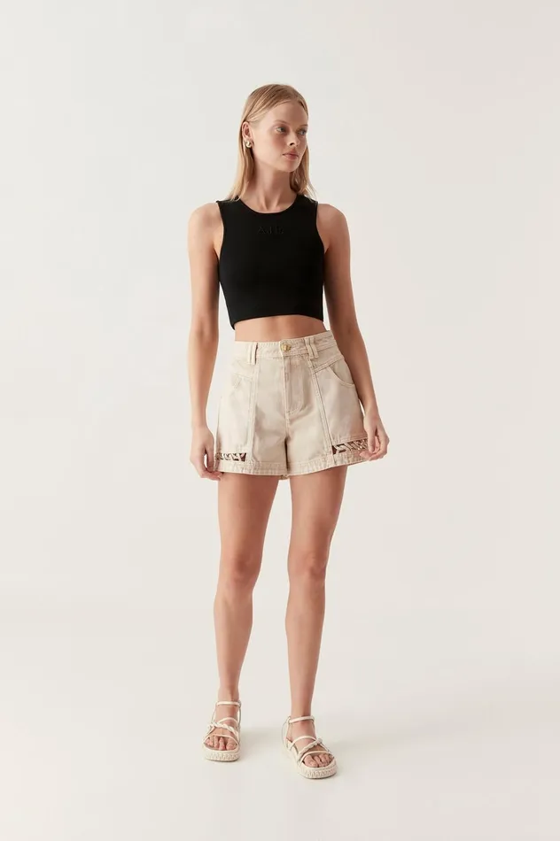 Effie Braided Denim Shorts Stone Women Aje Shorts