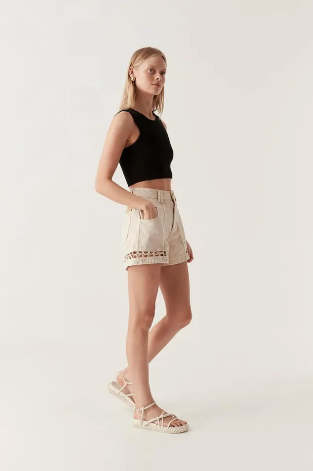 Effie Braided Denim Shorts Stone Women Aje Shorts