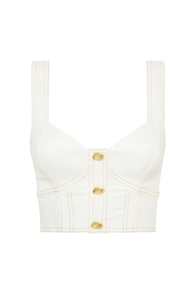 Elena Denim Cropped Bustier White Women Aje Denim