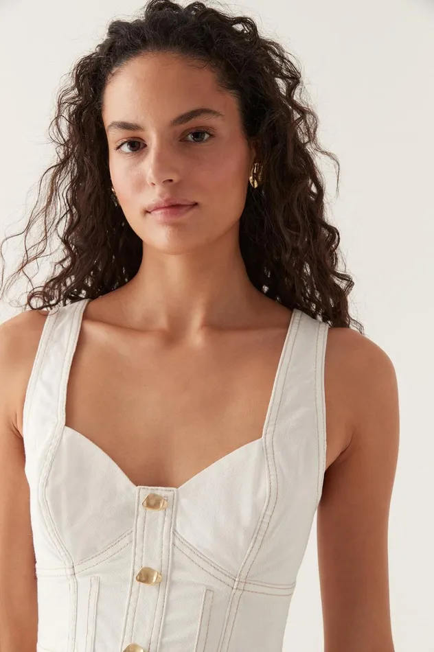 Elena Denim Cropped Bustier White Women Aje Denim