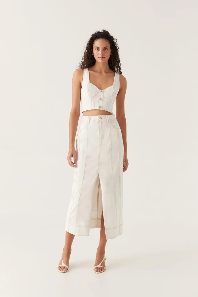 Elena Denim Cropped Bustier White Women Aje Denim