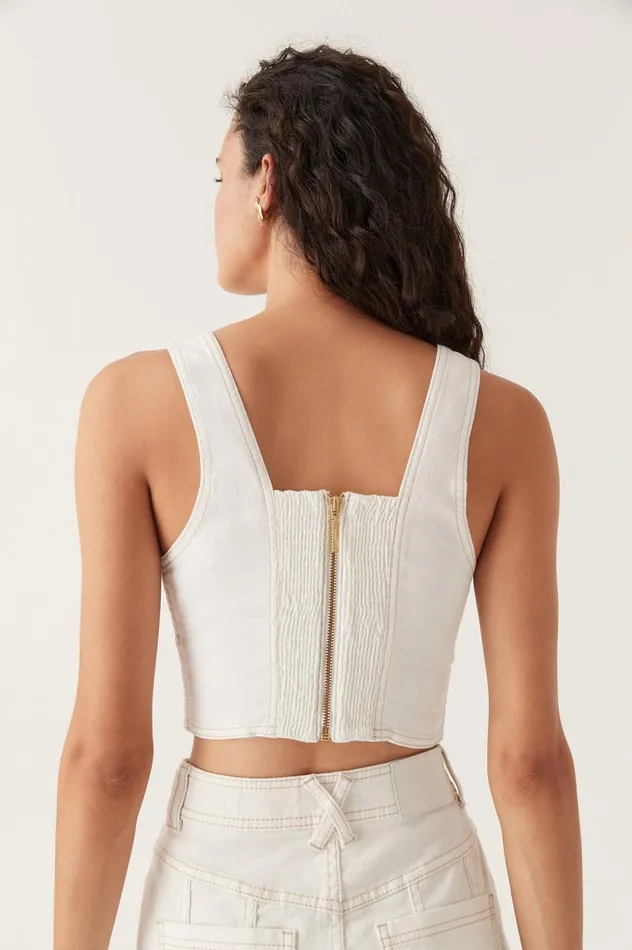 Elena Denim Cropped Bustier White Women Aje Denim