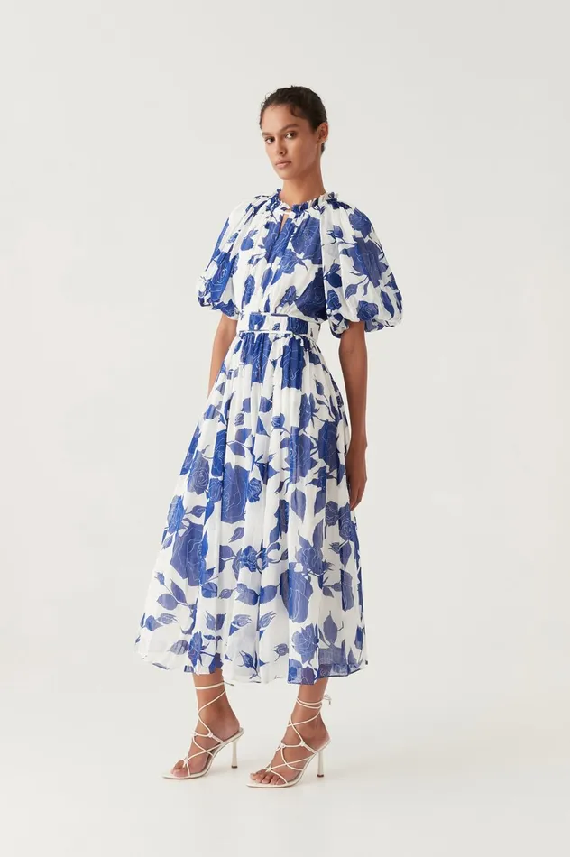 Elysium Blouson Midi Dress Neo Rose Women Aje Wedding Guest Dresses