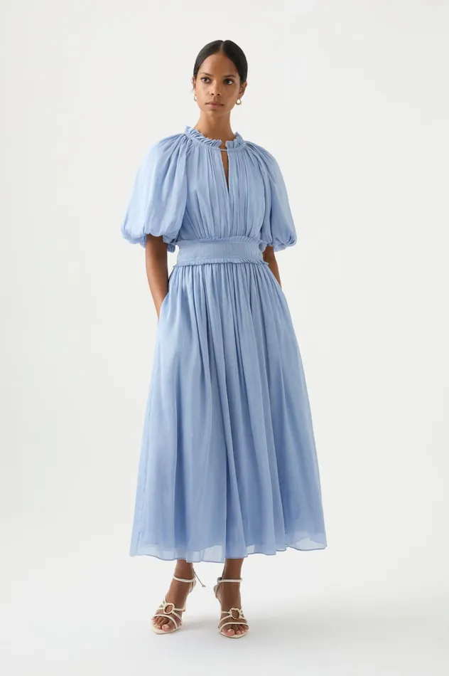 Elysium Blouson Midi Dress Steel Blue Women Aje Midi Dresses