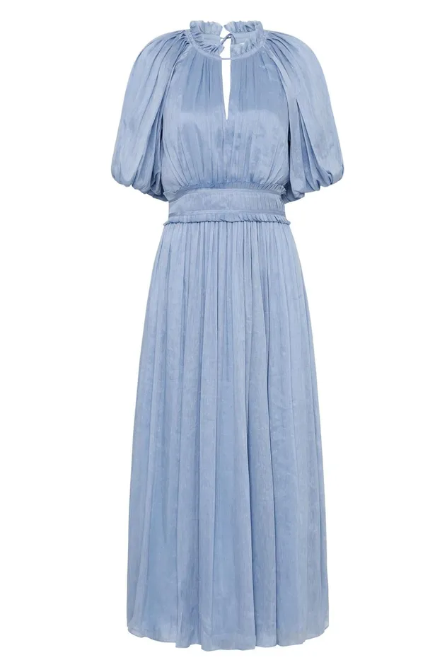 Elysium Blouson Midi Dress Steel Blue Women Aje Midi Dresses