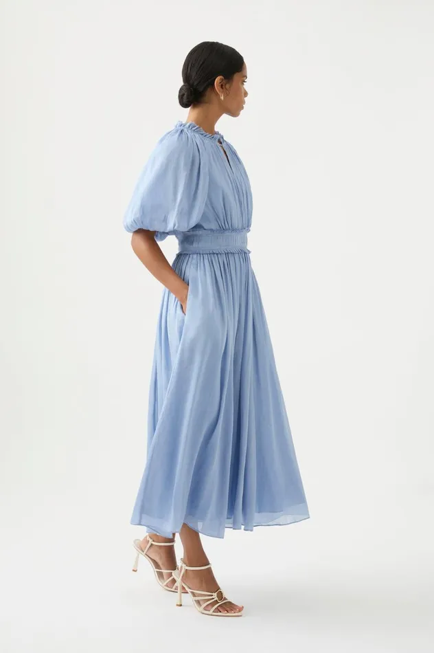 Elysium Blouson Midi Dress Steel Blue Women Aje Midi Dresses