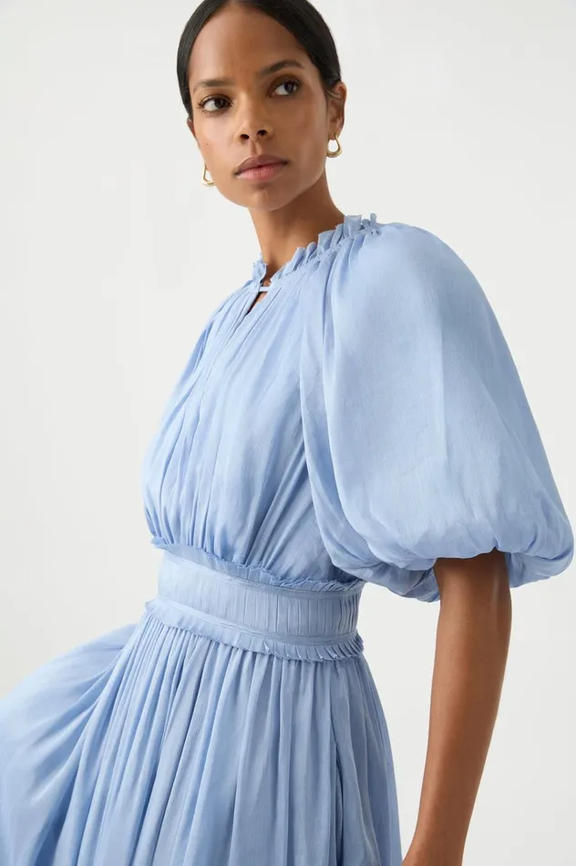 Elysium Blouson Midi Dress Steel Blue Women Aje Midi Dresses