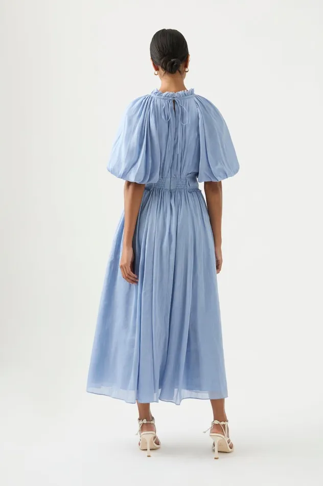Elysium Blouson Midi Dress Steel Blue Women Aje Midi Dresses