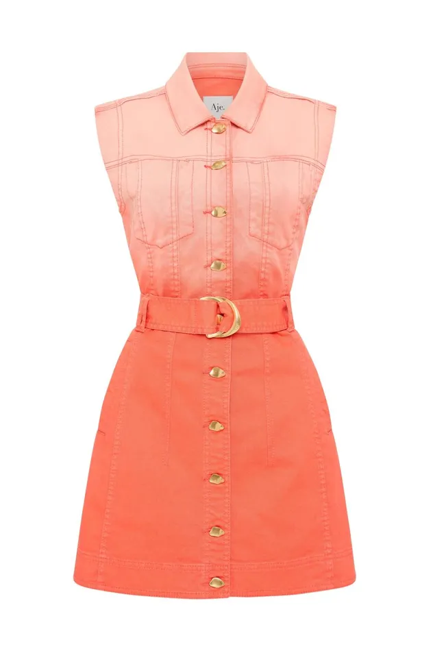 Ember Ombre Denim Mini Dress Coral Sunset Women Aje Denim