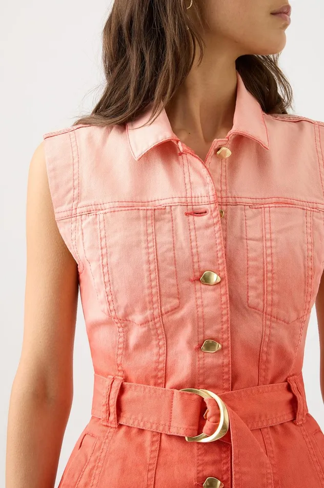 Ember Ombre Denim Mini Dress Coral Sunset Women Aje Denim