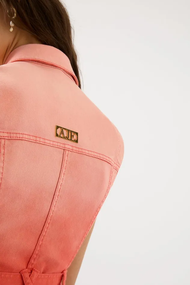 Ember Ombre Denim Mini Dress Coral Sunset Women Aje Denim