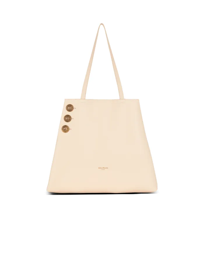 Emblegraveme Grained Leather Tote Bag Beige Women Balmain Shoulder Bags
