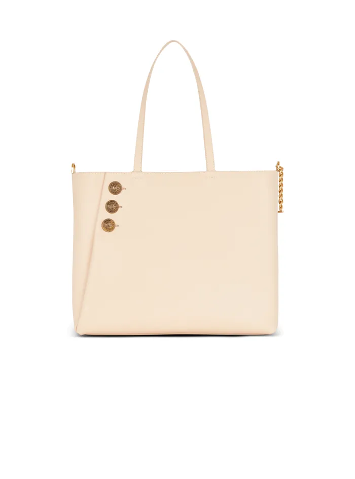 Emblegraveme Grained Leather Tote Bag Beige Women Balmain Shoulder Bags