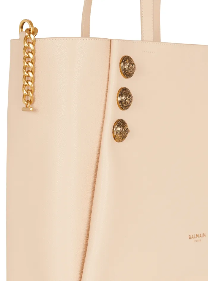 Emblegraveme Grained Leather Tote Bag Beige Women Balmain Shoulder Bags
